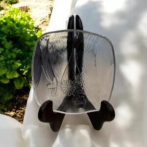 Square Glass Appetizer Wine Cheese Plates Thick Glass Textured Frost 5.75 in